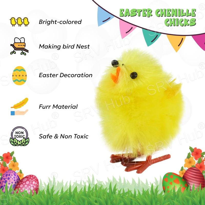 12PCs Easter Chicks, Mini Easter Chicks Yellow Easter Chenille Chicks