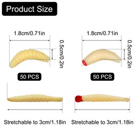 100 Pcs Bass Fake Worms for Fishing, 1Inch, Fishing Lures Rubber Worms, Realistic Fishing Lure, Soft Maggots Baits Bread Worm, Plastic False Wax Worm for Freshwater Ice Lure Fishing, 2 Styles