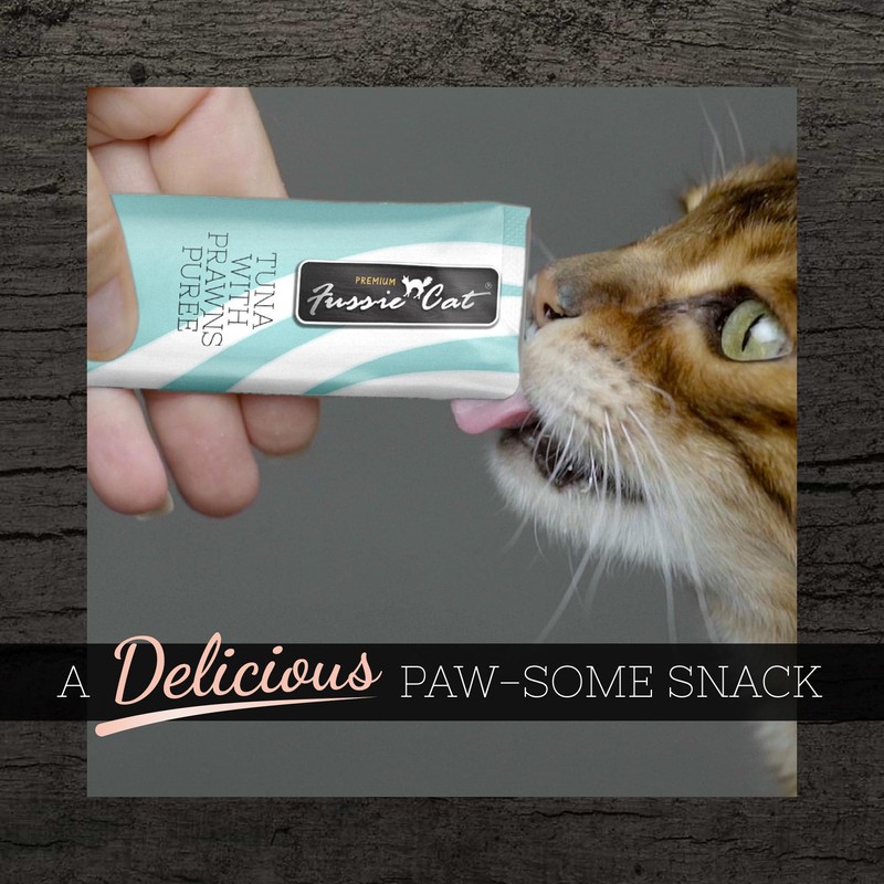 Fussie Cat Tuna with Prawns Puree, lickable cat Treats, 0.5oz
