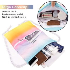 Drawstring Backpack String Bag Sackpack Cinch Water Resistant Nylon for Gym Shopping Sport Yoga by WANDF (Rain bow)