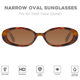 mosanana Retro Oval Sunglasses for Women 90s Small Trendy Fashion Vintage Narrow Tiny Cute Sun Glasses for Small Face Tortoise Shell MS52360