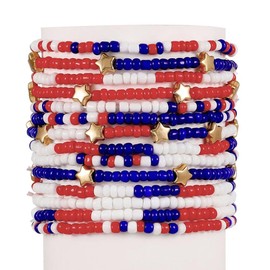 Zhang shine American Flag Bracelet for Women Men Stackable USA Red Blue White Beads Stretch Bracelet Set Patriotic 4th of July Independence Day Memorial Day Gifts