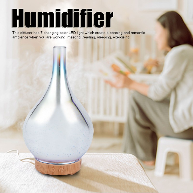 100ml Glass Essential Oil Aroma Diffuser Colorful Light Ultrasonic Humidifier