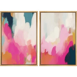 SIGNLEADER Framed Canvas Print Wall Art Set Dynamic Abstract Color Splash Bold Vibrant Illustrations Modern Relax/Calm Multicolor for Living Room, Bedroom, Office - 16"x24"x2 NATURAL