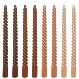Whaline 8Pcs 10 Inch Gradient Brown Spiral Taper Candles Dripless Twisted Wax Candles Long Unscented Candle Sticks for Wedding Party Home Dining Table Decor