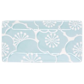 Hasamiyaki 18087 "Hafuri" Long Plate Long Square Plate Grilled Dish, Approx. 9.8 x 5.3 inches (25 x 13.5 cm), Blue, Plum