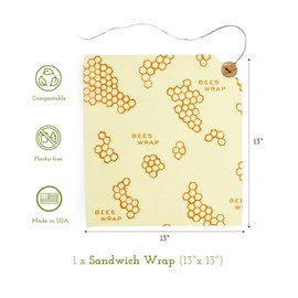 Bee's Wrap Beeswax Wraps for Food - Honeycomb Sandwich Wrap - Made in USA Reusable Bread Bags - Organic & Eco-Friendly Alternative to Aluminum Foil, Sandwich Bags & Plastic Wrap