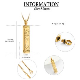 Tree of Life Urn Necklaces for Ashes for Women Men Cube Bar Cremation Jewelry for Ashes Memorial Human Ashes Pendant