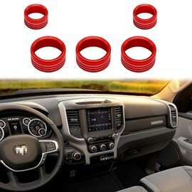 KEEGTBOX Center Control AC Radio Air Conditioner Auto Climate Control Volume Tune Switch Knob Button Cover Compatible with Dodge Ram 2019 2020 2021 Interior Trim Ring Accessories (Red)