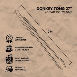 27" Heavy Duty BBQ Tongs - Extra Long Grilling tool for Outdoor Cooking, Smoking & Grilling | Handmade South African Rust Resistant Stainless Steel Meat Tongs with Wood Handles | Donkey Tong