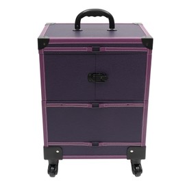 RibasuBB Rolling Makeup Train Case, Multi-functional Beauty Salon Trolley Cosmetic Organizer Box with Mirror and 6 Tray, Large Storage Aluminum Professional Cosmetic Case with Sliding Drawer (Purple)