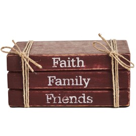 VHC Brands Faux Book Stack for Table Office Bookend Wooden Religious Decor, Faith Family Friends, 2.5x6x4