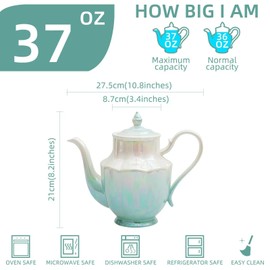 Agyiuns ceramic teapot,Porcelain Tea Pot 37 Oz Teapot with lid for Tea, Milk, Coffee, Flower tea (Green)