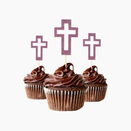 Easter Cross first communion Cupcake Topper card stock Color Large Pink 12 pieces per Pack Decoration