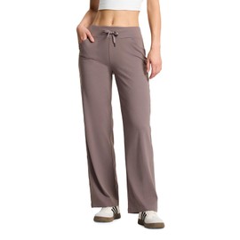 Yogipace Petite Women's Loose Fit Wide Leg Yoga Pants Drawstring Lightweight Sweatpants with Pockets,29",Taupe,Size S
