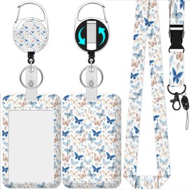 Fjdcslwx Butterfly Badge Holder Reel Lanyard,ID Card Badge Holder Retractable Name Tag Clips for Doctor Nurse Teacher Office Student