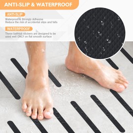 Non Slip Bathtub Stickers, 24 PCS Shower Stickers for Safety Bathroom Tubs, Bathtub Non Slip Stickers and Adhesive Decals Scraper for Bath Tub, Shower Floor, Stairs, Ladders(Black)