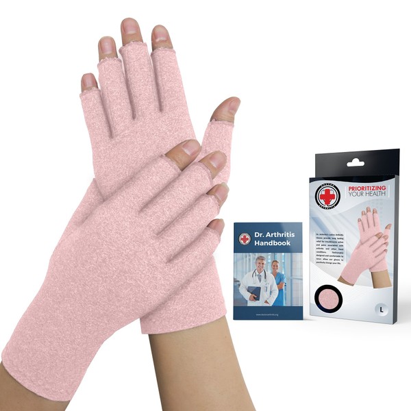 Doctor Developed Arthritis Gloves for Women & Men/Compression Gloves for Arthritis for Women & Men/Fingerless Gloves/Arthritis Pain Relief for Hands, With Doctor Handbook (Pink, M)
