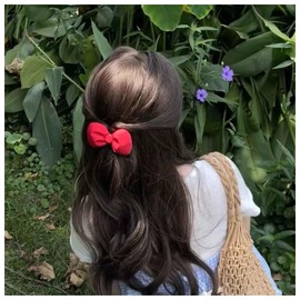 Andelaisi Vintage Bow Hair Barrettes French Hairclips Ribbon Bow Barrette Red Bowknot Headdress for Women