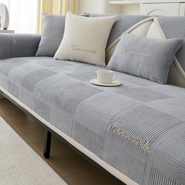 Soft Milk Fleece Sofa Covers Washable - New Sofa Cushion Covers, Non-Slip Sofa Cover 1 2 3 Seater Couch Covers for Sectional Sofa, Sofa Slipcovers L Shape Furniture Protector (Grey, 70x70cm)