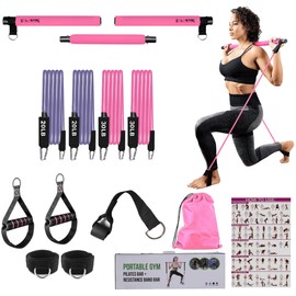 CELESTAC Pilates bar kit | Home Gym Exercise Equipment | Portable Pilates Reformer | Workout with Resistance Bands 20, 30, 40lbs for Women & Men Fitness Essentials (Pink, 20,30lbs)