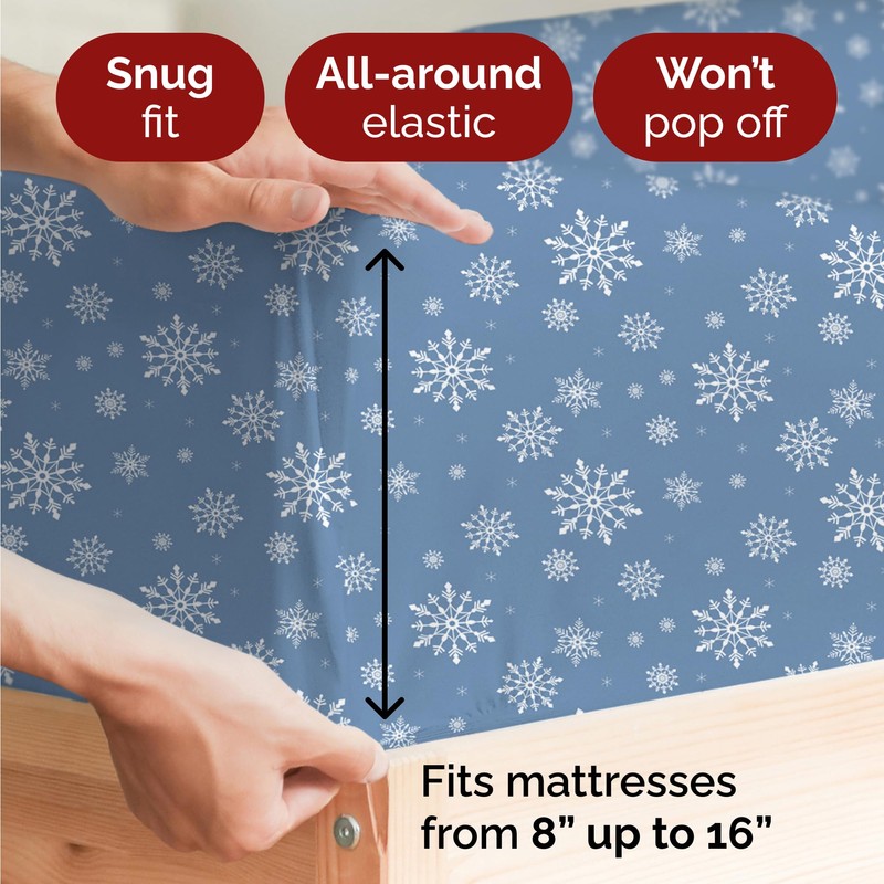 Twin XL Christmas Blue Snowflakes Sheet Set - Holiday Xmas