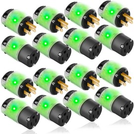 Flutesan 8 Set Lighted Plug and Connector Set Straight Blade Cord End Replacement 15A 125V Compatible with NEMA 5-15P 5-15R 2 Pole 3 Wire Grounding Extension Cord Replacement Ends(Black)