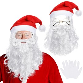 DPKOW Christmas Santa Costume Christmas Santa Wig Beard Hat Glasses Gloves for Men Women Christmas Performance Cosplay Costume Photo Props Party Supplies, 6 Pieces