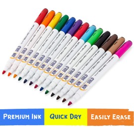 June Gold 32 Assorted Colored Dry Erase Whiteboard Markers, Fine / Bullet Tip, 2 sets of 13 Unique Colors With 8 Black Markers, Low Odor, Slim Barrel & Vivid Lines