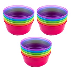 Cuddly Hippo Kids Plastic Dinnerware Set of 18 Multi Color Bowls - Reusable, BPA-Free, Dishwasher Safe and Microwaveable