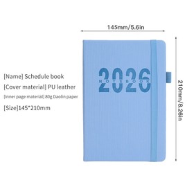 2025-2026 Daily Planner Hardcover Calendar A5 Size 5.6'' x 8.3'', Blue, A Monthly, Weekly, Appointment Book, Ultra thick 400 Pages, Notebook for School, Office Schedule