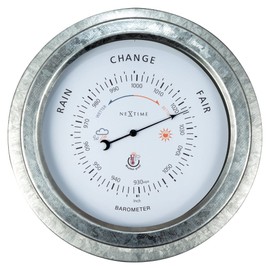 NeXtime Outdoor Barometer, Diameter 22 cm, Metal, Galvanised "Orchid"