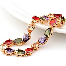 Treasure Bay Elegant Statement Multicolour Teadrop CZ Crystal Bracelet, Rose Gold Plated Tennis Bracelet for Women, 17cm and 19cm, Luxury Jewellery Gift (19 Cm)