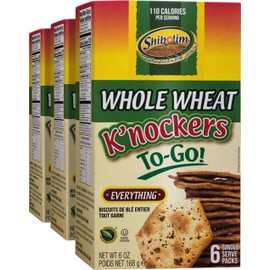 Shibolim K’nockers To Go! Whole Wheat Everything Crackers (18 Single Serve Bags ) Tasty & Nutritious, Perfect for Lunch Boxes