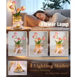 JIGQGY Tulips Flower Lamp or Women – Romantic Night Light with 3 Colors, Touch Control & USB Rechargeable – Birthday, Valentine's Day for Mom, Wife, Girlfriend, Bedroom Decor