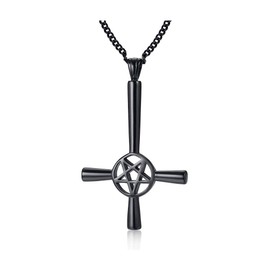 VNOX Religious Satanism Satanic Upside Down Inverted Cross Pentacle Pentagram Pendant Necklace,Wiccan Jewelry,Black
