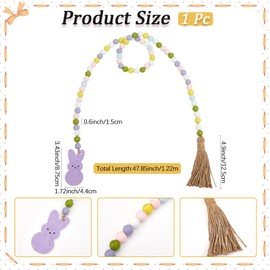 CRASPIRE Easter Wood Bead Garland Wooden Bead Strands Spring Holiday Rabbit Bunny Egg Boho Farmhouse Rustic Rope Tassels Beads Hanging Pendant Ornament for Tiered Tray Wall Party Home Room Decors