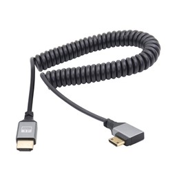 RIIEYOCA 90 Degree Right Angle UHD 4K Mini HDMI Male to HDMI Male 18Gbps High Speed 2.0 Extender Coiled Cable Supports 4K @ 60Hz, 1080p, ARC, 3D, Stretchable to 1M/3.3FT