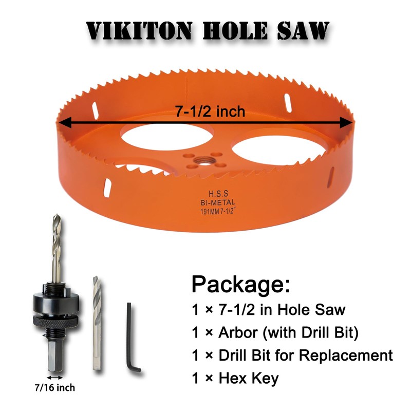 VIKITON 7.5 Inch Hole Saw with Arbor for Metal Wood