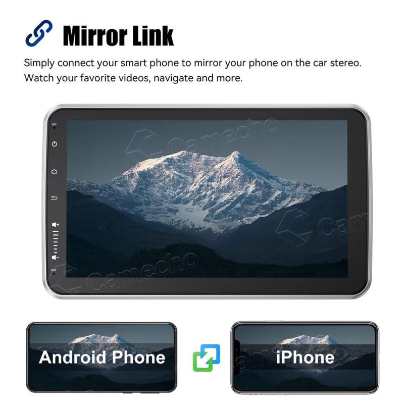 Camecho Single 1DIN Rotatable 10.1" Android 13 TouchScreen Car Stereo