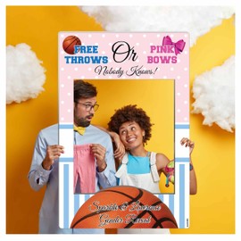Custom Gender Reveal Photo Booth Frame - Sizes 36x24, 48x32 Basketball Baby Shower Photo Booth, Handmade Decor, He or She Photo Booth Prop Selfie Frame, Baby Shower Boy or Girl
