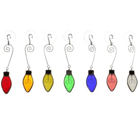 Bieye W10102 7PCS Tiffany Style Stained Glass Window Hangings for Home Decor (Christmas Light Bulb)