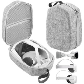 MINGZE VR Headset Storage and Carry Case Compatible with Quest 2/Quest 3, Hard Carry Case for VR Headset and Touch Controllers Accessories, Hard Shell Carry Bag for Travel and Home, gray
