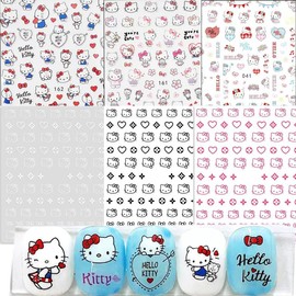 6 hojas de pegatinas de arte de uñas de dibujos animados 3D autoadhesivas de diseño de uñas Kawaii, calcomanías de uñas de moda, suministros de arte de uñas para mujeres y niñas, decoraciones de uñas