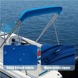 Bimini Top Boot Cover for 3 Bow Boat Support Top - 600D Waterproof Canopy Storage Organization Accessories for Snow Rain Dust Proof (73"-78" W)