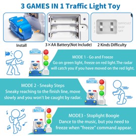 3 Games in 1 Traffic Light Toy with Motion Sensor, Kids Toys for 3-5, 6, 7, 8+ Years Old Fun Kids Games with Voice Indication and Music, Indoor Outdoor Toys for Ages 5-7 8-13 Gifts Toys for Girls Boys