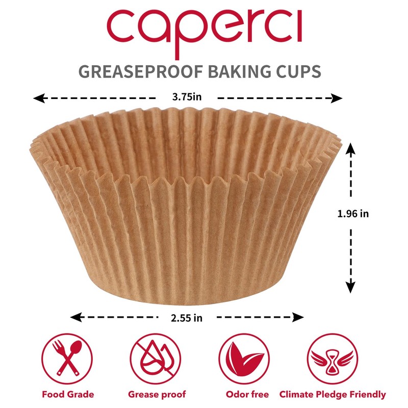 Caperci Jumbo Cupcake Liners Natural Muffin Baking Cups 300-Count, No