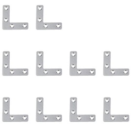 10Pcs Flat L Corner Bracket 50mm x 50mm Stainless Steel Joining Brace Brackets Mending Plates for Wood Shelf Cabinet Table Chair (Silver)