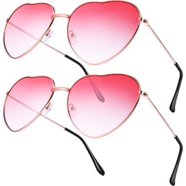Jieddey Heart Sunglasses, 2 Pieces Hippy Specs Glasses Hippie Glasses Metal Frame Retro Vintage Sunglasses for Women Girls Festival 60s 70s Hippie Fantasy Costume Accessory Pink