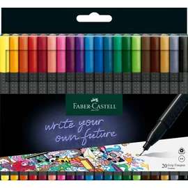 Faber-Castell 151620 Grip Finepen, Fineliner Pens with 0.4 mm Metal-Clad Fibre Tip, Pack of 20